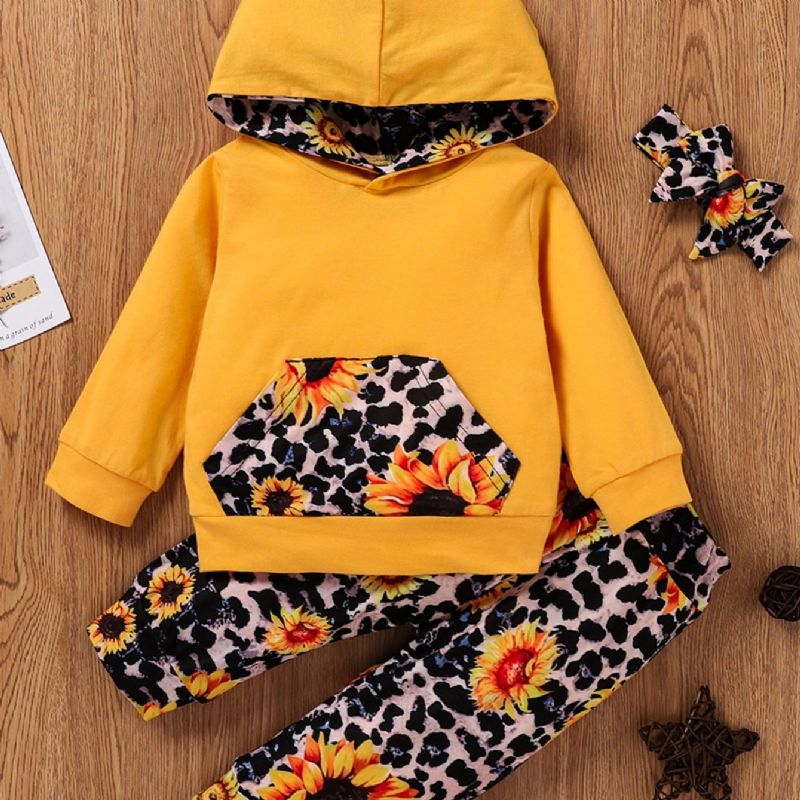 2ks Dívčí Mikina S Kapucí Sunflower Leopard Print
