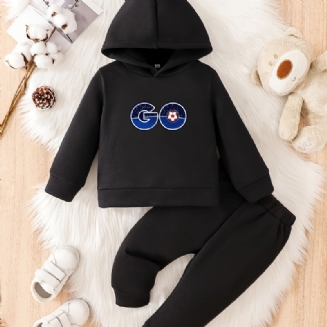 Batole Děťátko Go Print Fleece Teplá Mikina Kalhoty Set Pro Kluky Dívky Podzim Zima