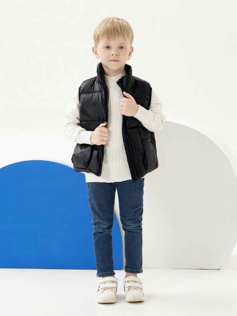 Chlapecká A Dívčí Zateplená Vesta Na Zip Bez Rukávů Pro Zimní Dětské Oblečení