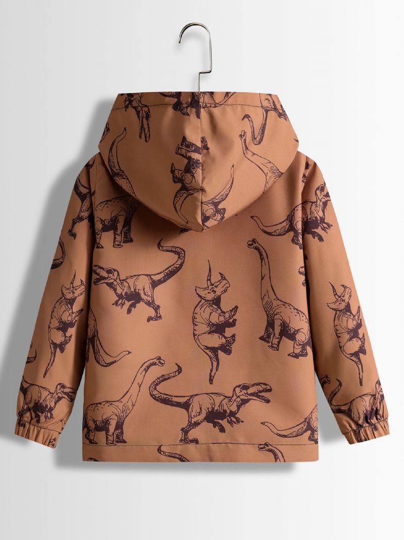 Chlapecká Bunda Casual Cartoon Dinosaur Print Na Zip S Kapucí