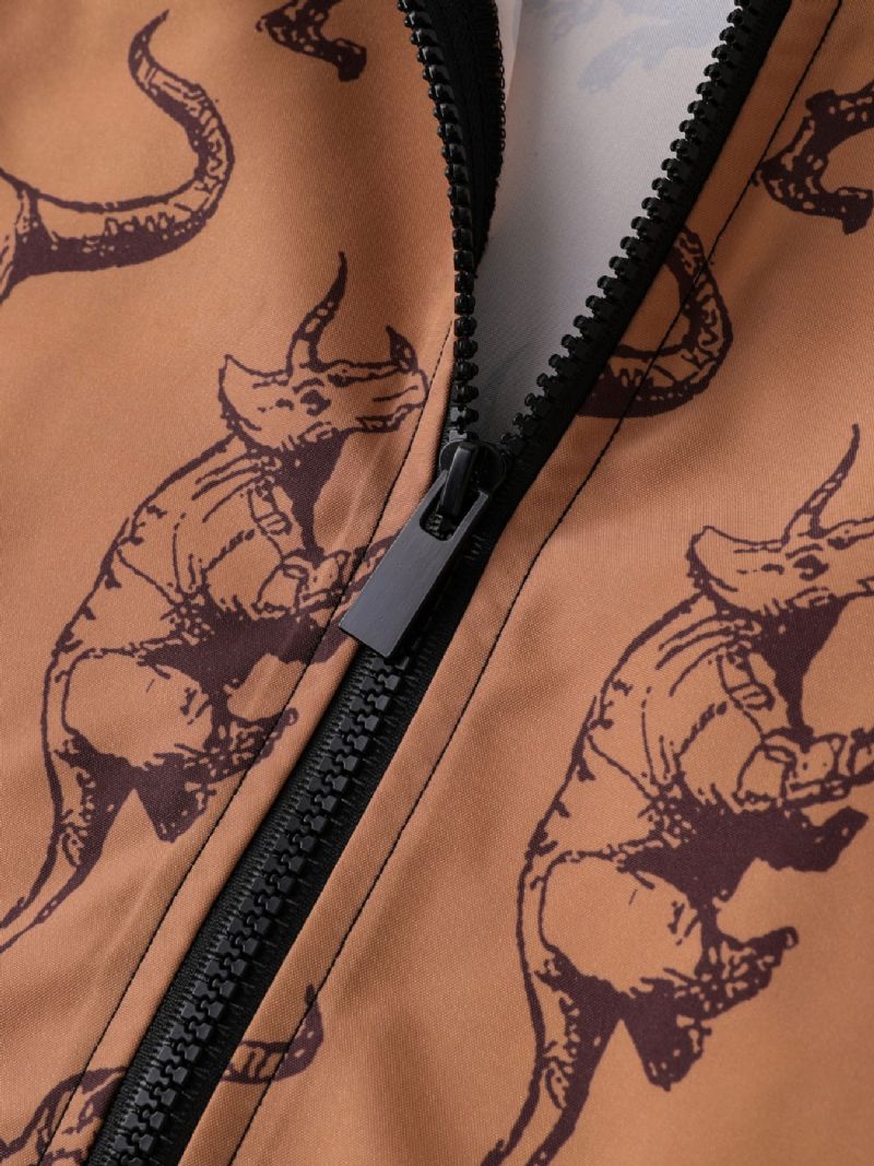 Chlapecká Bunda Casual Cartoon Dinosaur Print Na Zip S Kapucí