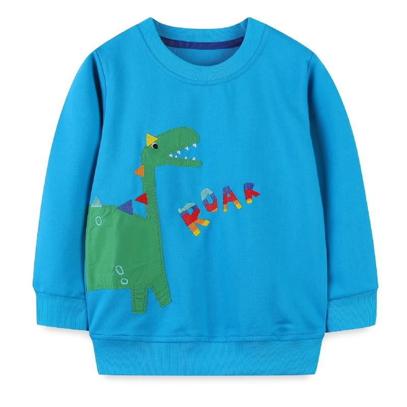 Chlapecká Ležérní Mikina Crew Neck Pullover S Potiskem Kresleného Dinosaura Na Zimu