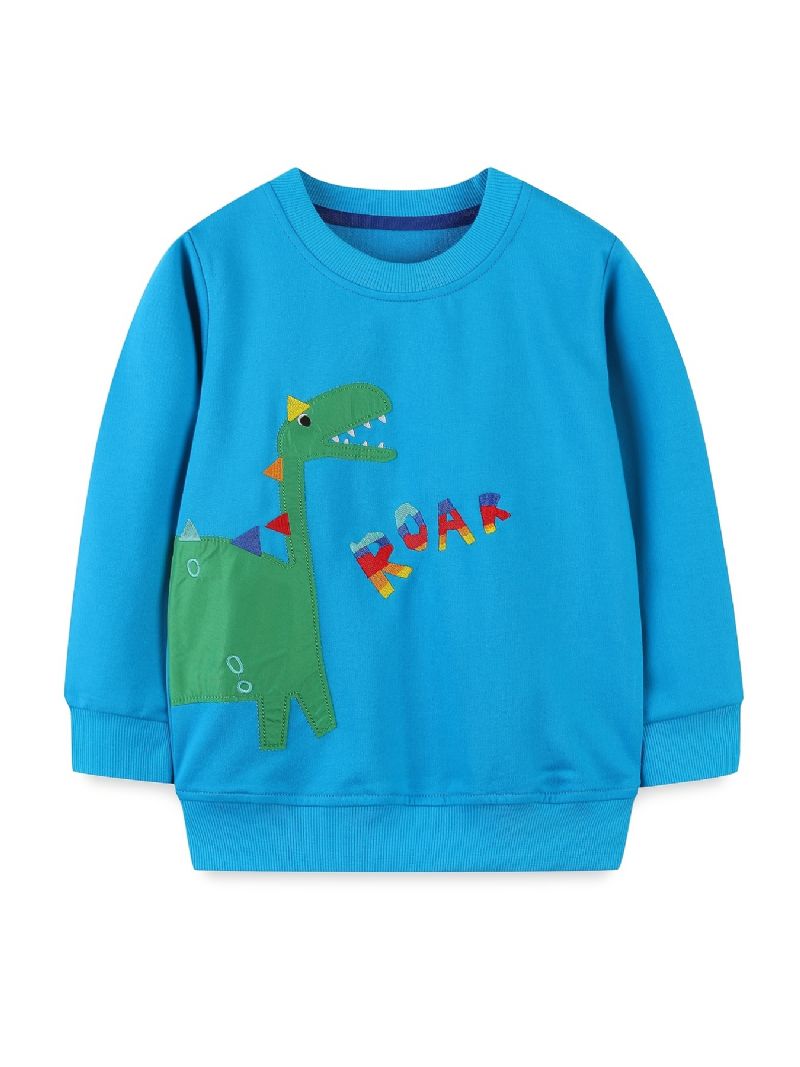 Chlapecká Ležérní Mikina Crew Neck Pullover S Potiskem Kresleného Dinosaura Na Zimu