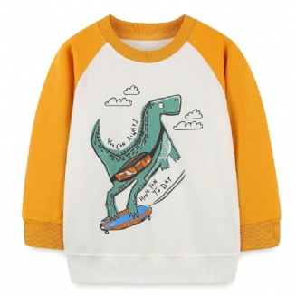 Chlapecký Dinosaurus Kreslený Potisk Mikina S Kulatým Výstřihem A Dlouhým Rukávem Oblečení