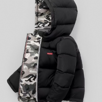 Chlapecký Maskáčový Kabátek Na Zip S Kapucí Vycpaná Bunda Zimní Zateplené Dětské Oblečení Do Sněhu