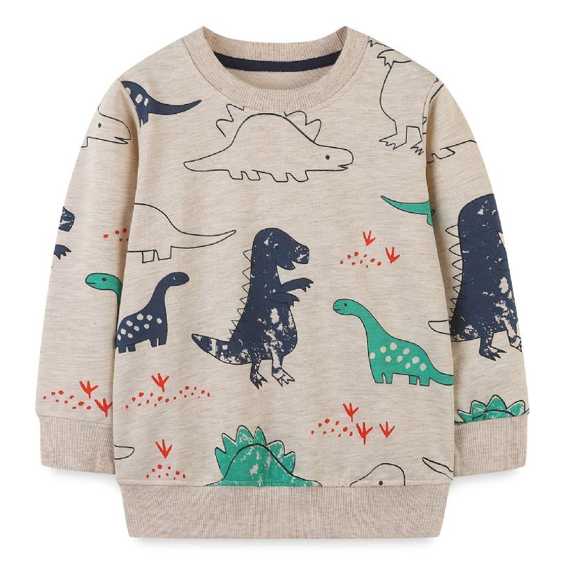 Chlapecký Svetr Dinosauří Potisk Posádka Výstřih Dlouhý Rukáv Mikina Topy Dětské Oblečení