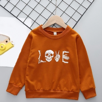 Christmas Chlapci Osobnost Ležérní Mikina Letter Skull Print Crew Neck Pullover