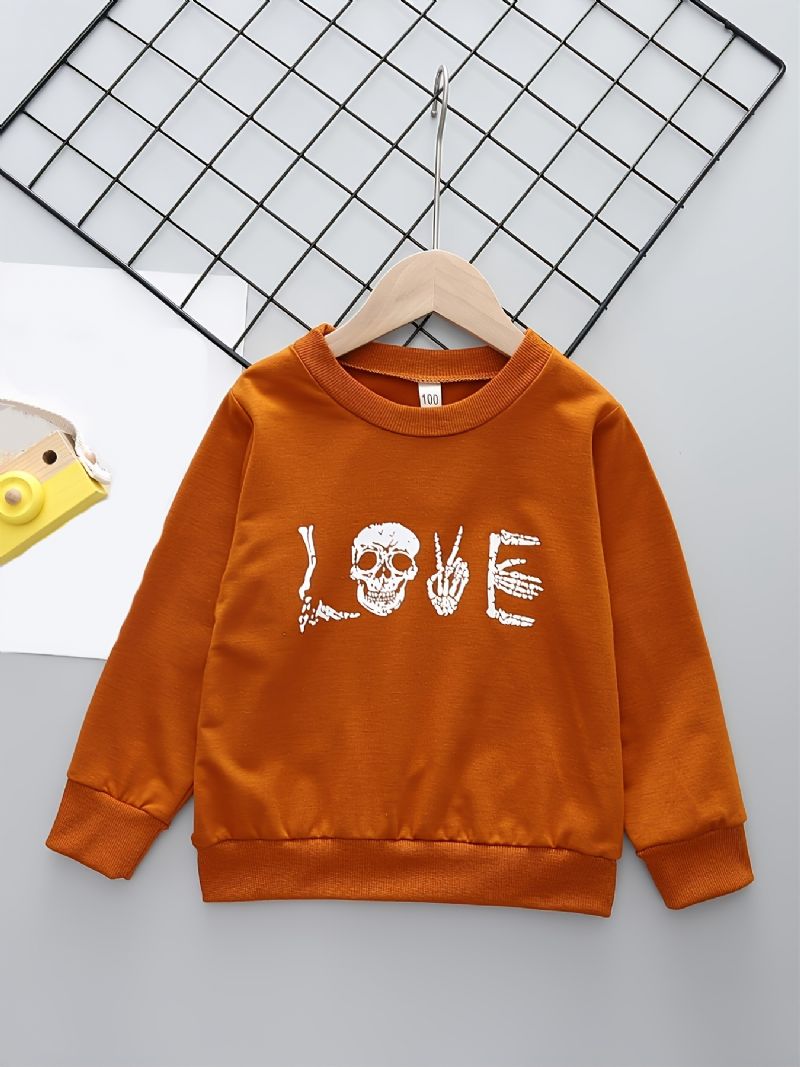 Christmas Chlapci Osobnost Ležérní Mikina Letter Skull Print Crew Neck Pullover