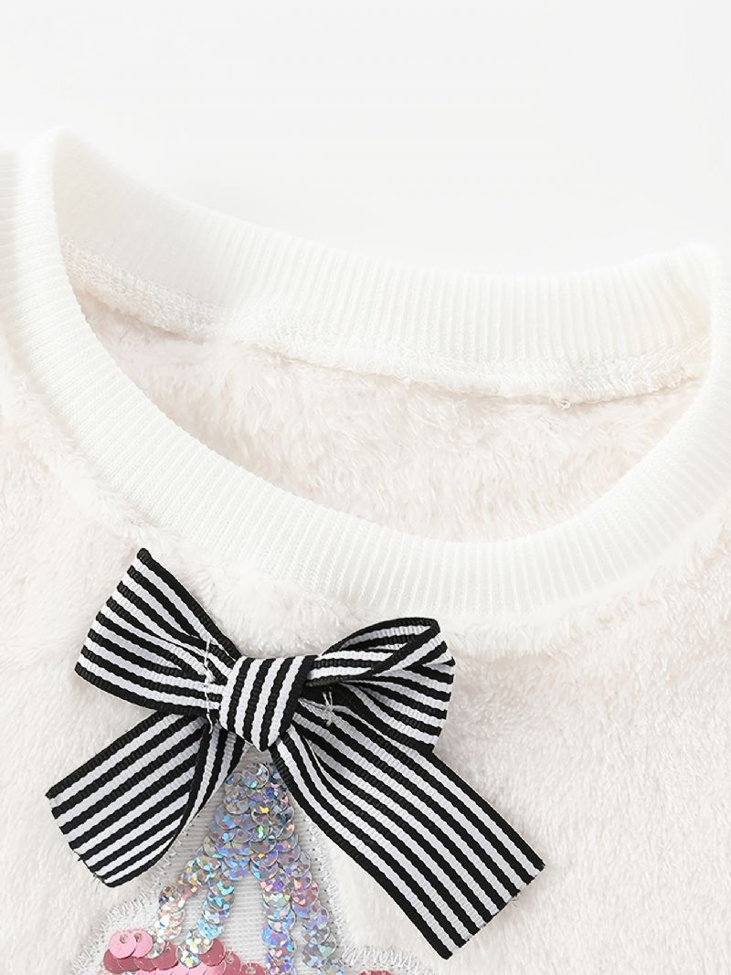 Dětské Dívčí Pulovrové Boty Flitry Bow Decor Sametová Mikina S Kulatým Výstřihem