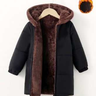 Dětský Puffer Kabát Na Zip S Kapucí Fleecová Zateplená Bunda Zimní Dívčí Chlapci Dětské Oblečení