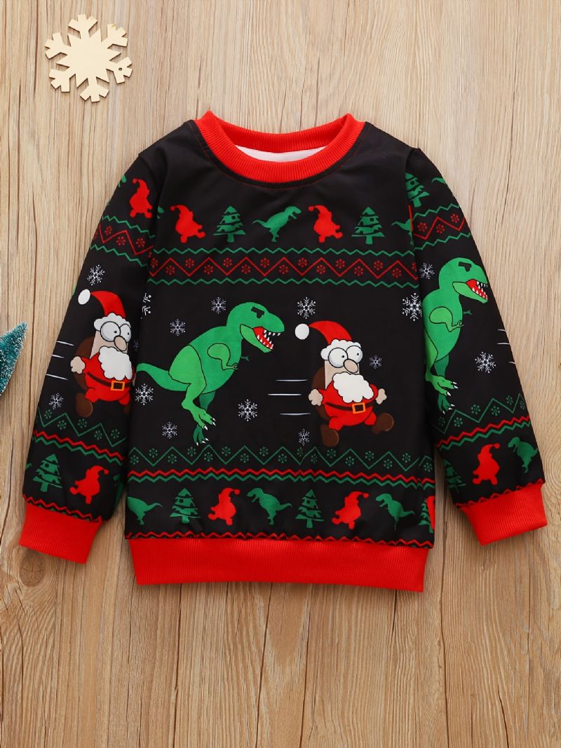 Děťátko Chlapci Svetr Vánoční Grafika Dinosauří Potisk Mikina S Kulatým Výstřihem Dlouhý Rukáv Dětské Oblečení
