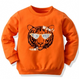 Jednobarevná Chlapecká Mikina S Potiskem Tygrů Na Podzim A Zimu