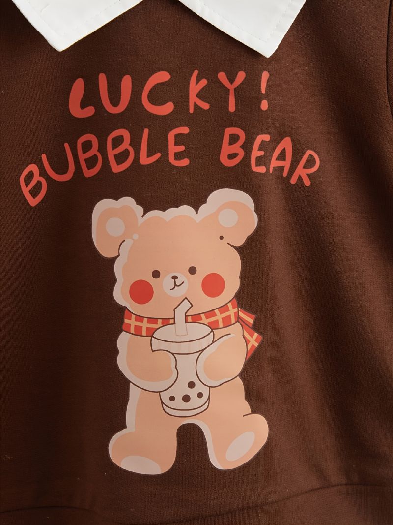 Podzim Zima New Chlapci Cute Bear Potištěná Falešná Dvoudílná Mikina S Klopou
