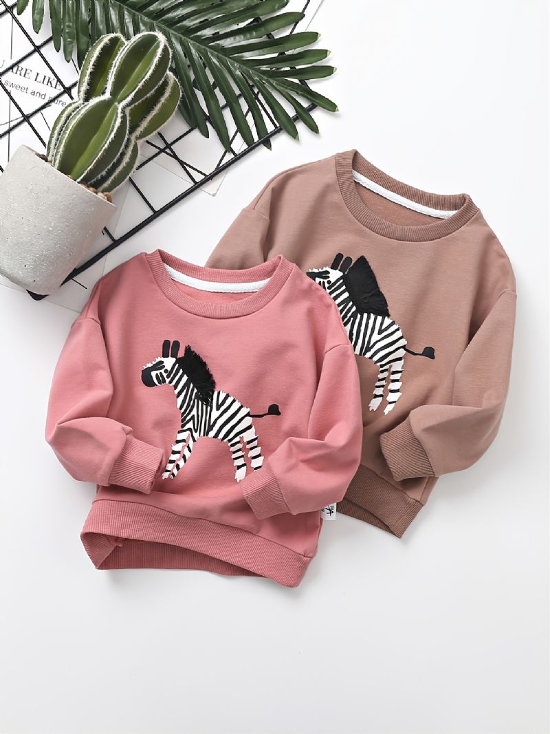Podzimní A Zimní Batolecí Dívčí Mikina Zebra S Kulatým Výstřihem Pro Volný Čas