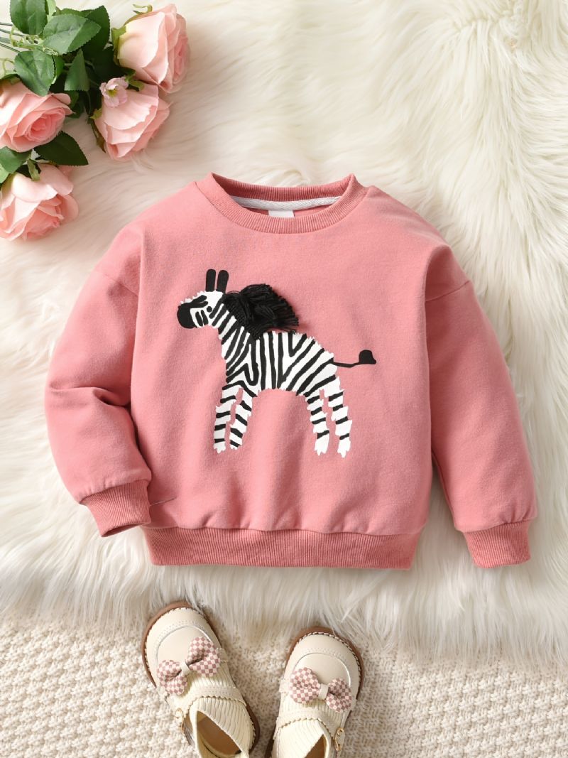 Podzimní A Zimní Batolecí Dívčí Mikina Zebra S Kulatým Výstřihem Pro Volný Čas