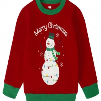 Popshion Chlapci Snowman Barevný Potisk Fleece Dlouhý Rukáv Kontrastní Svetr Vánoční Mikina