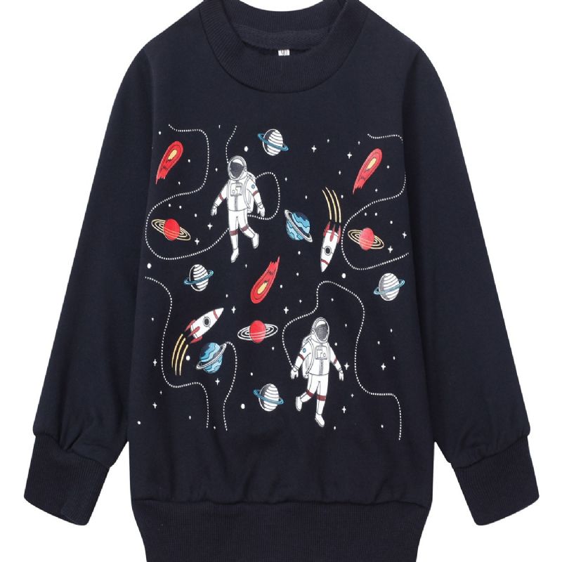 Zimní Mikina Popshion Chlapci Astronaut Print Dlouhý Rukáv Svetřík S Výstřihem