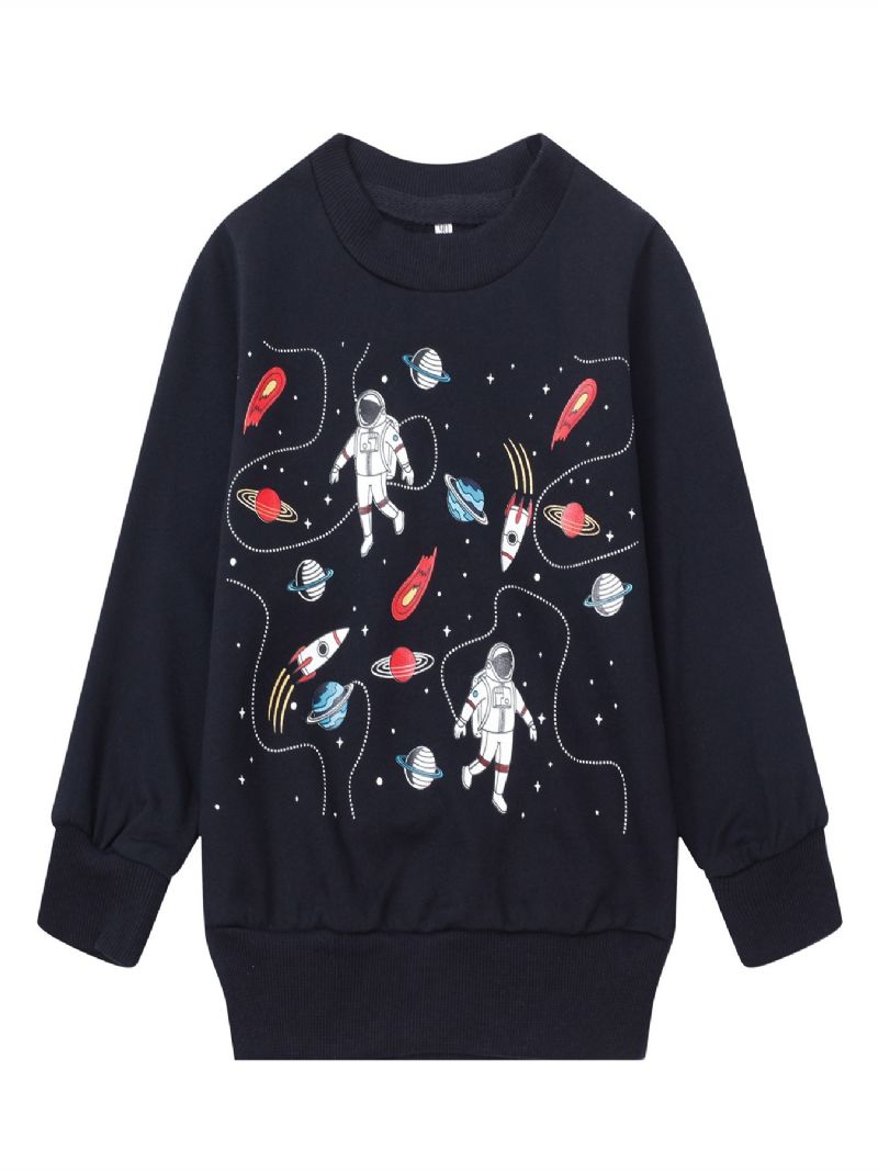 Zimní Mikina Popshion Chlapci Astronaut Print Dlouhý Rukáv Svetřík S Výstřihem