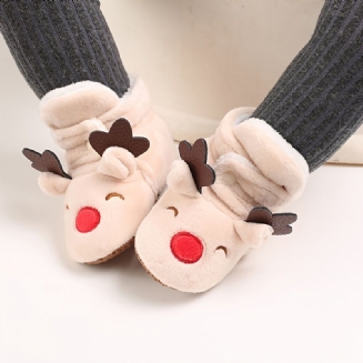 Christmas Cartoon Elk Warm Fleece Boty Na První Procházku Pohodlné Domácí S Protiskluzovou Úpravou Pro Chlapečky Batole Kojenec Novorozenec