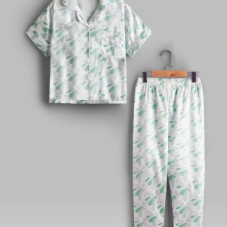 2ks Batole Dívčí Květinové Cardigan Sleeve Kalhoty Ležérní Pyžamový Set
