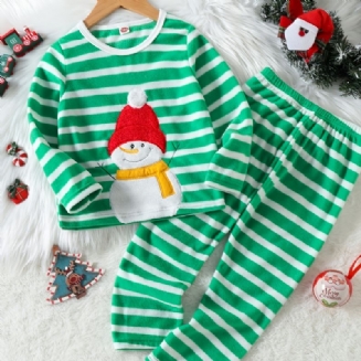 2ks Batolecí Chlapecké Pyžamové Soupravy Vánoční Santa Claus Pruhovaný Patchworkový Top A Kalhoty S Dlouhým Rukávem