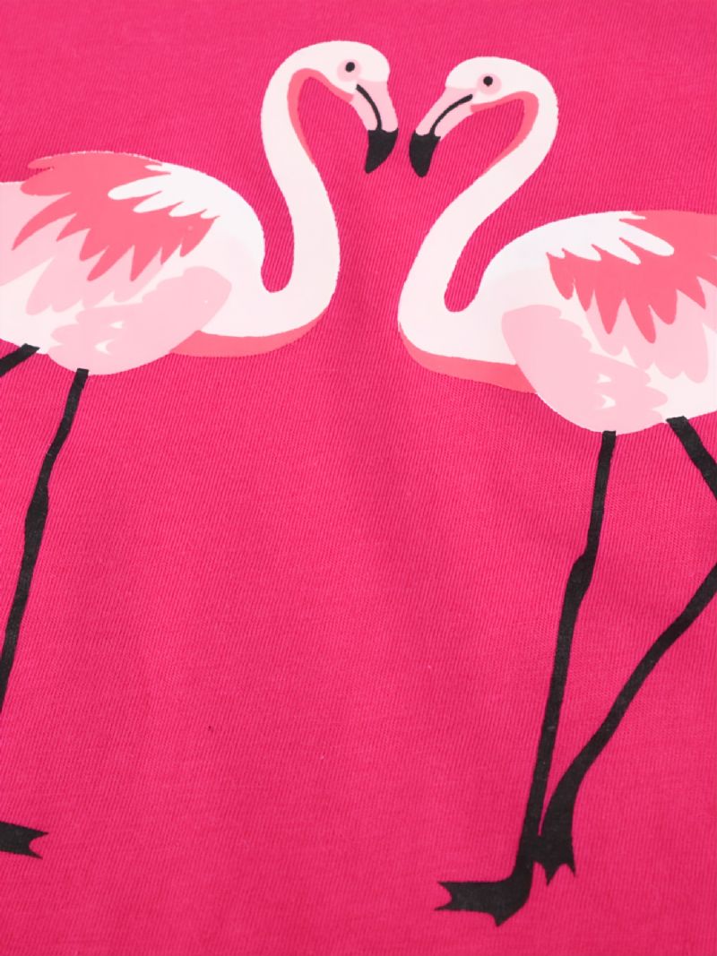 2ks Batolecí Dívčí Flamingo Potisk Bavlněná Mikina S Výstřihem Pyžamové Soupravy