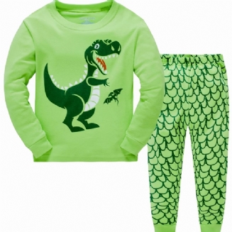 2ks Chlapci Cartoon Dinosaur Print Pyžamo Set Roztomilý Casual Thermal Crew Neck Dlouhý Rukáv Topy A Kalhoty Na Zimu