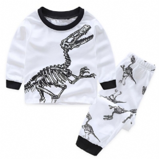 2ks Chlapci Casual Crew Neck Dinosaur Print Pyžamové Sady Dětské Oblečení