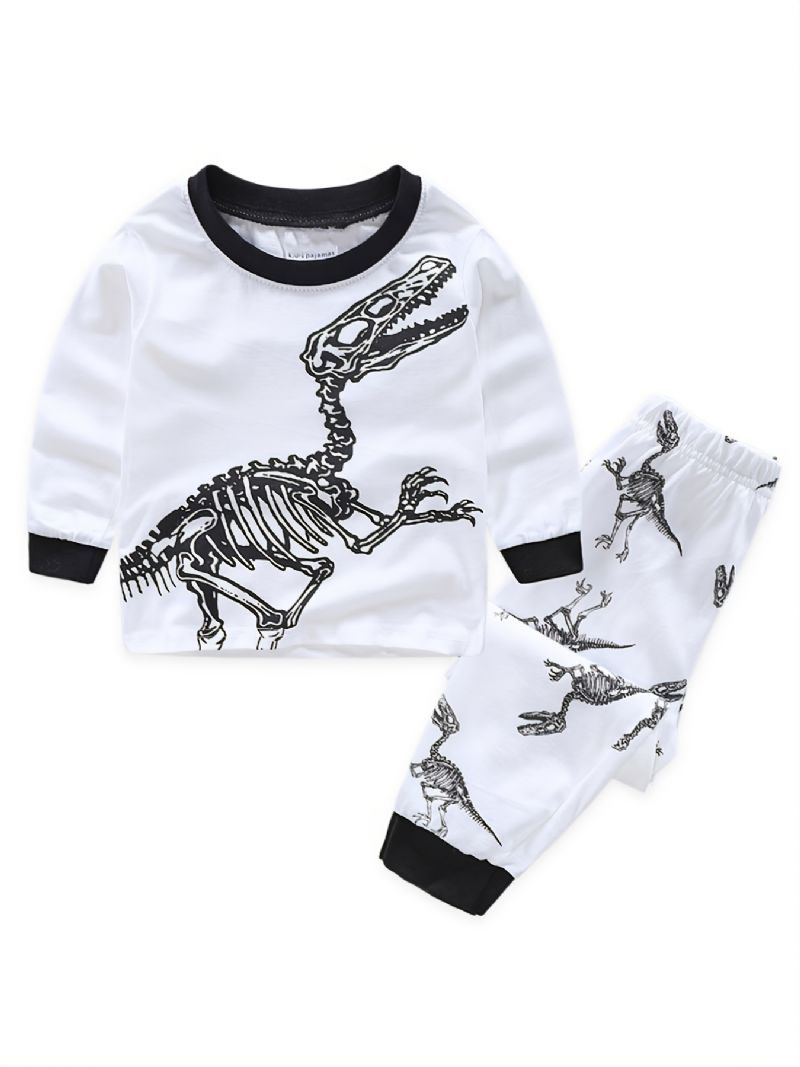 2ks Chlapci Casual Crew Neck Dinosaur Print Pyžamové Sady Dětské Oblečení