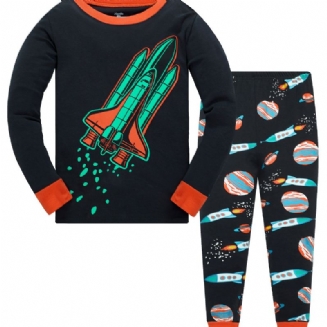 2ks Chlapci Rocket Astronaut Star Universe Bavlněné Pyžamo S Dlouhým Rukávem