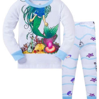 2ks Dívčí Jednoduché Ležérní Pyžamo S Dlouhým Rukávem Kreslené Topy A Kalhoty Na Zimu