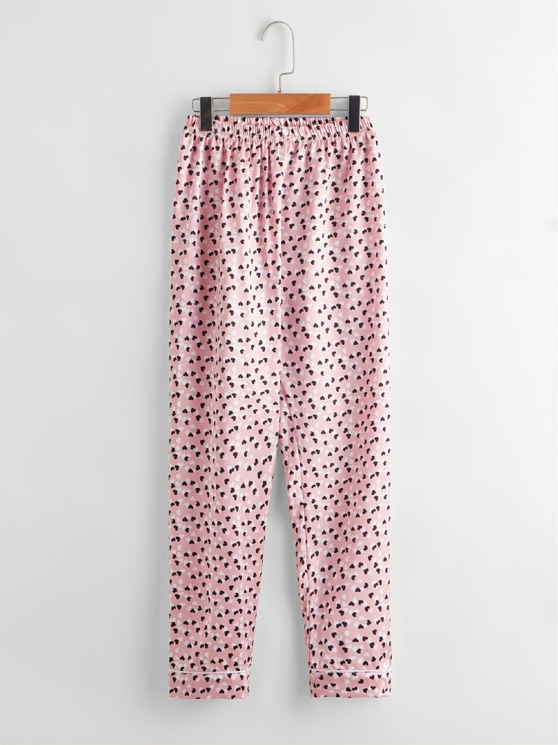 2ks Dívčí Ležérní Pohodlné Růžové Kalhoty S Klopou A Krátkým Rukávem Pyžamový Set