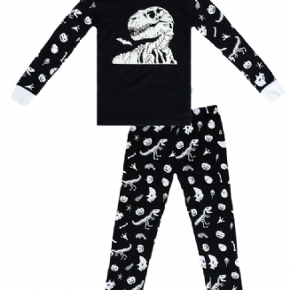 2ks Dětské Pyžamo Svítící Ve Tmě Dinosauří Potisk S Kulatým Výstřihem Dlouhý Rukáv Top & Kalhoty Pro Chlapce Dívky