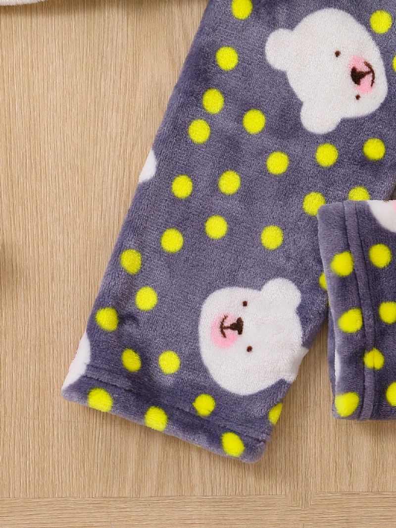 2ks Nový Podzim Zima Chlapci & Dívky Zahuštěný Flanel Cardigan Dot Bear Print Pyžama Set