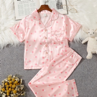 2ks / Sada Dívky Loungewear Pyjama Set With Heart Print