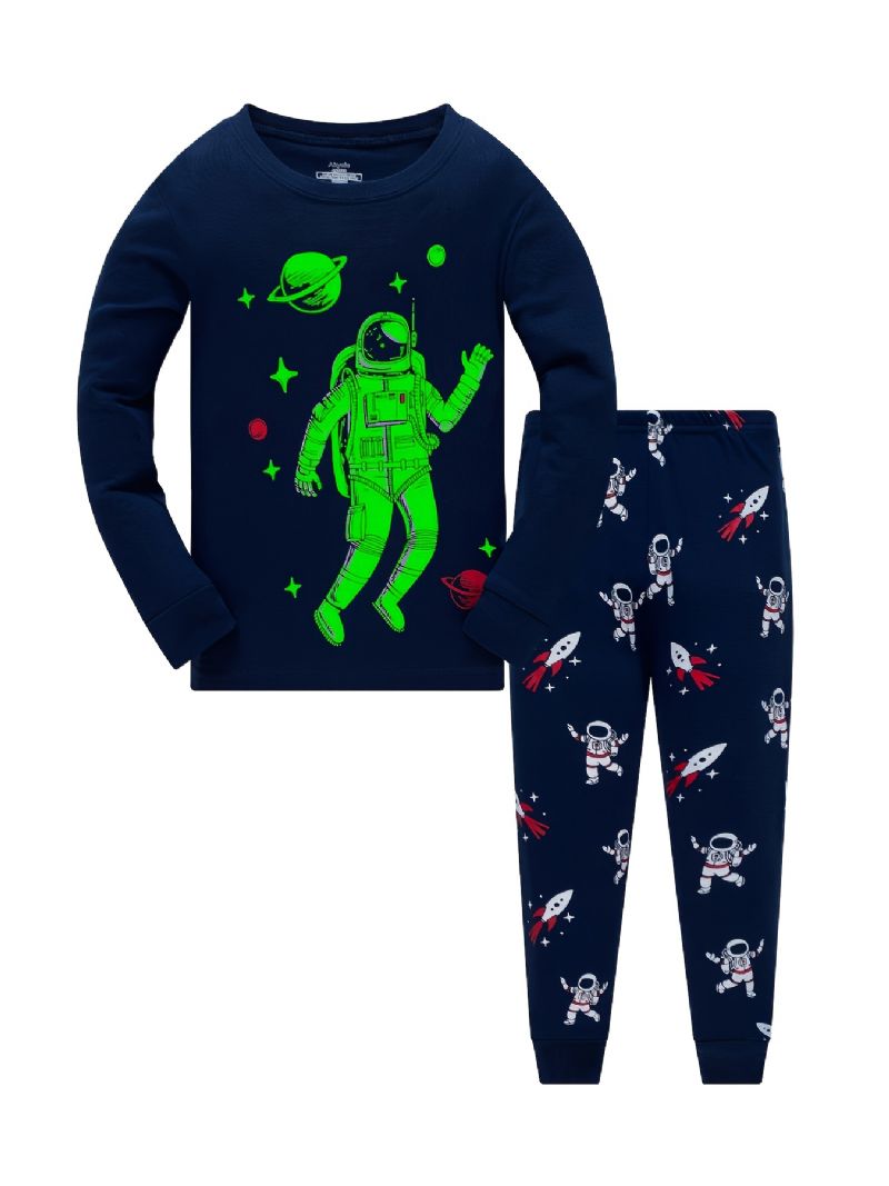 Batole Dětský Chlapecký Pyžamový Set Tričko S Dlouhým Rukávem A Kalhoty S Astronautským Vzorem Na Podzim Zima Novinka