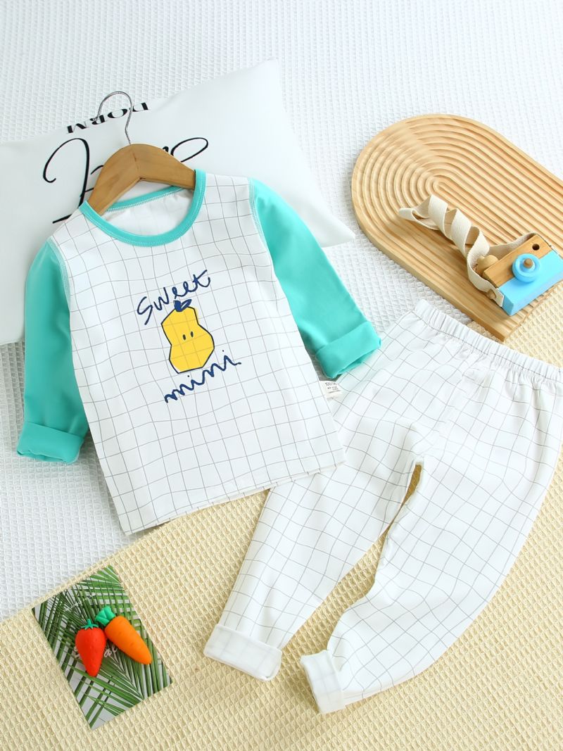 Batole Děťátko Pyžamo Family Outfit Color Block Top A Kostkované Kalhoty S Kulatým Výstřihem A Dlouhým Rukávem Pro Chlapce Dívky Dětské Oblečení