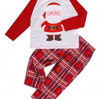 Batole Děťátko Vánoční Pyžamo Rodinný Outfit Santa Claus Potisk Kulatý Výstřih Top & Kostkované Kalhoty Set Pro Chlapce Dívky Dětské Oblečení