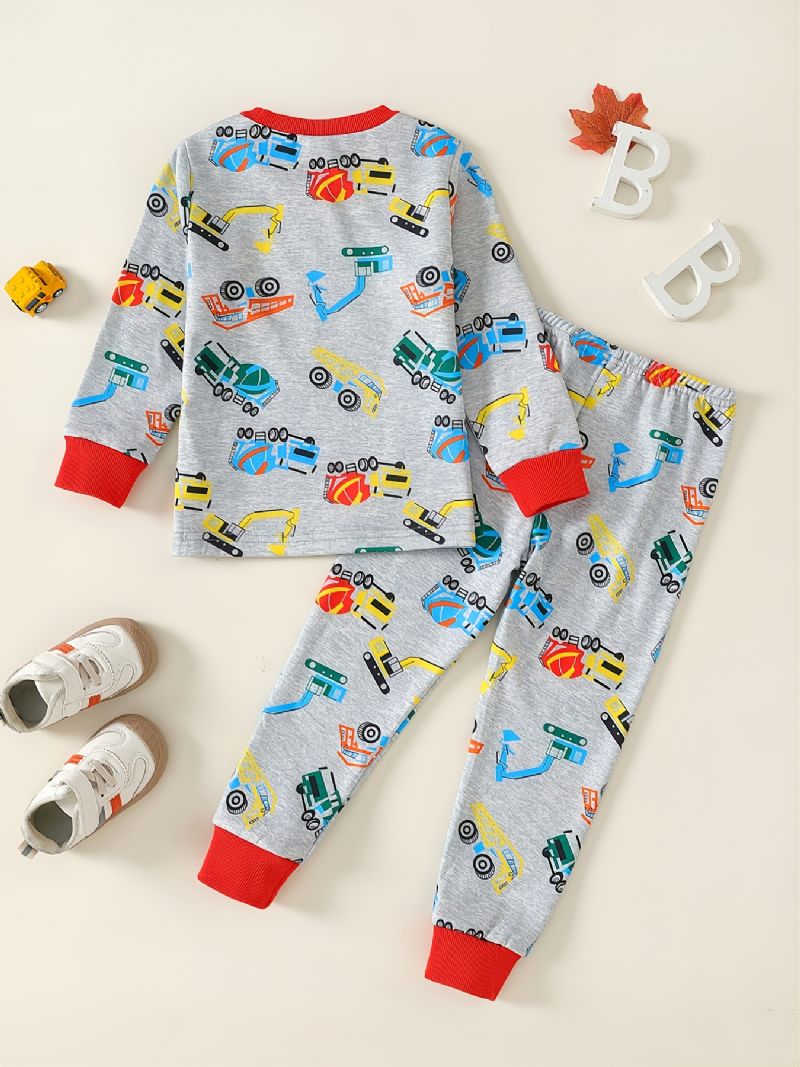 Chlapci Cartoon Car Dlouhý Rukáv Crewneck Top Kalhoty Pyžamo Set