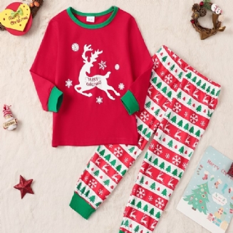 Chlapci Dívky Dlouhý Rukáv Sobí Potisk Top + Kalhoty Set Pyžamo Dětské Oblečení Na Vánoce