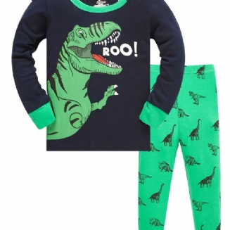 Chlapci Lounge Wear Homewear Top & Souprava Kalhot S Dlouhým Rukávem A Pyžamovým Potiskem S Kreslenými Dinosaury