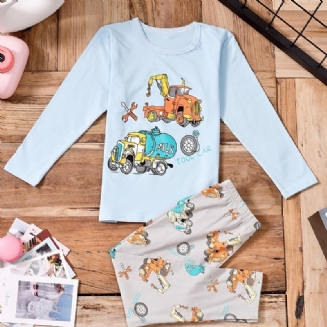 Chlapci Truck Print Top S Dlouhým Rukávem + Kalhoty Sada Pyžama Dětské Oblečení Na Spaní
