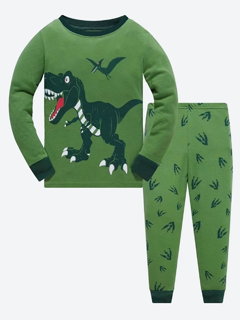 Chlapecké 2ks Pyžamo Kreslený Dinosaur Jurský Park Bavlněný Oblek S Dlouhým Rukávem
