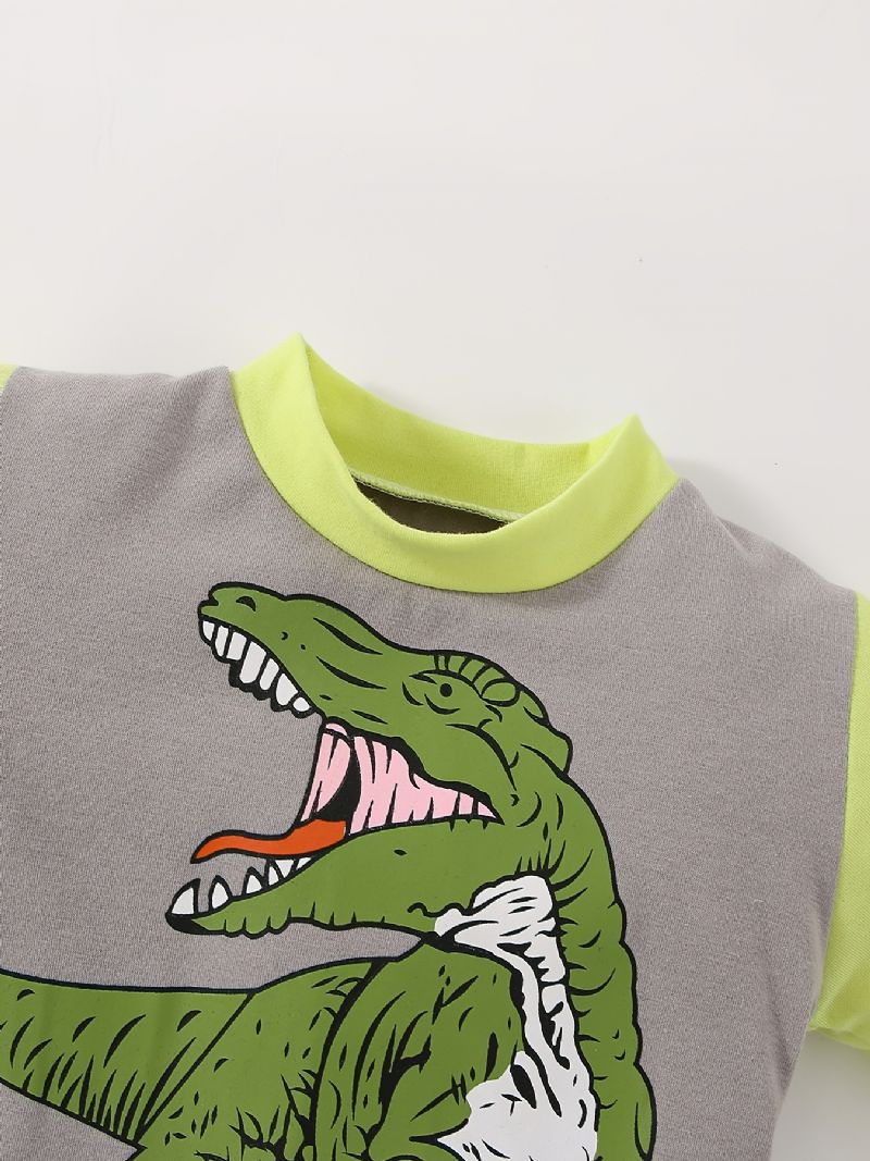 Chlapecké Pyžamo Dinosauří Potisk S Kulatým Výstřihem A Dlouhým Rukávem Set Top & Kalhoty