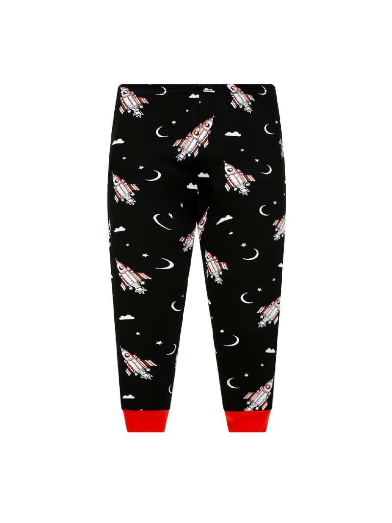 Chlapecké Pyžamo Rocket Print Svítící Ve Tmě Kulatý Výstřih Dlouhý Rukáv Top A Kalhoty