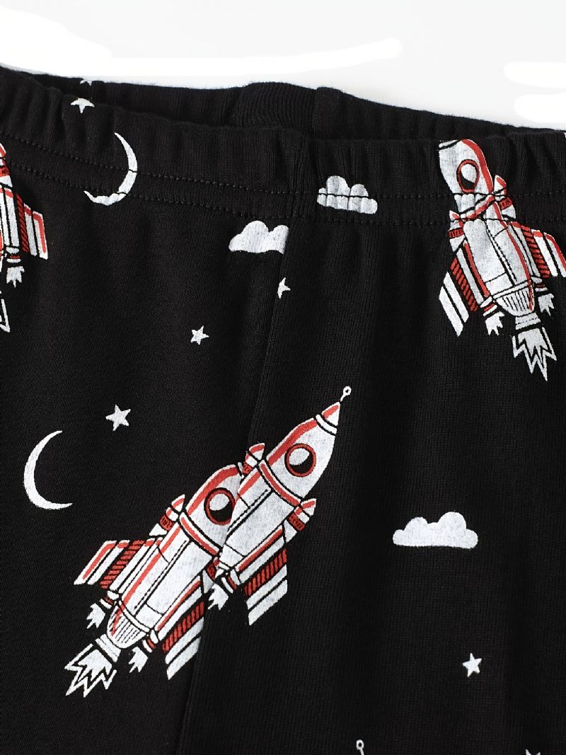 Chlapecké Pyžamo Rocket Print Svítící Ve Tmě Kulatý Výstřih Dlouhý Rukáv Top A Kalhoty