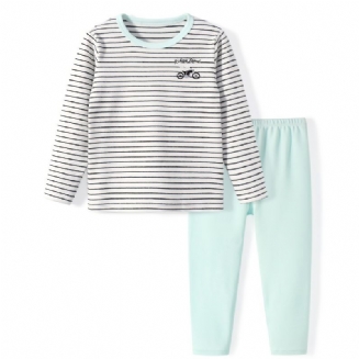 Chlapecké Pyžamo Rodinné Oblečení Pruhy Top S Kulatým Výstřihem Dlouhý Rukáv A Jednobarevné Kalhoty Set Dětské