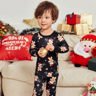 Chlapecké Pyžamo Vánoční Potisk S Kulatým Výstřihem A Dlouhým Rukávem Set Top & Kalhoty