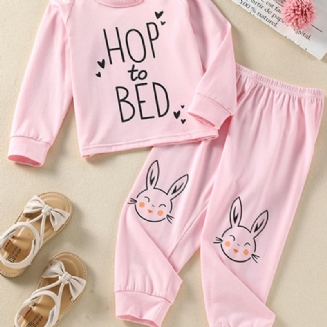 Dívčí Abeceda Bunny Tisk Růžové Pyžamo Sada