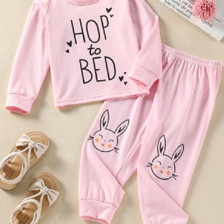 Dívčí Abeceda Bunny Tisk Růžové Pyžamo Sada